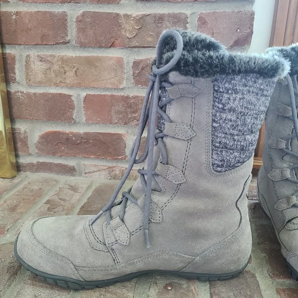 The North Face Nuptse Purna II Gray Women's Winter Boots Suede Faux Fur Size 9
